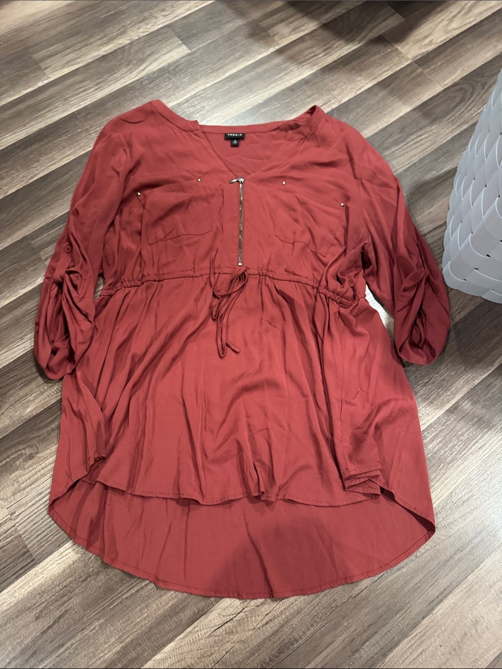 torrid Rust-Red Zip Front Drawstring Peasant Top - Picture 2 of 2